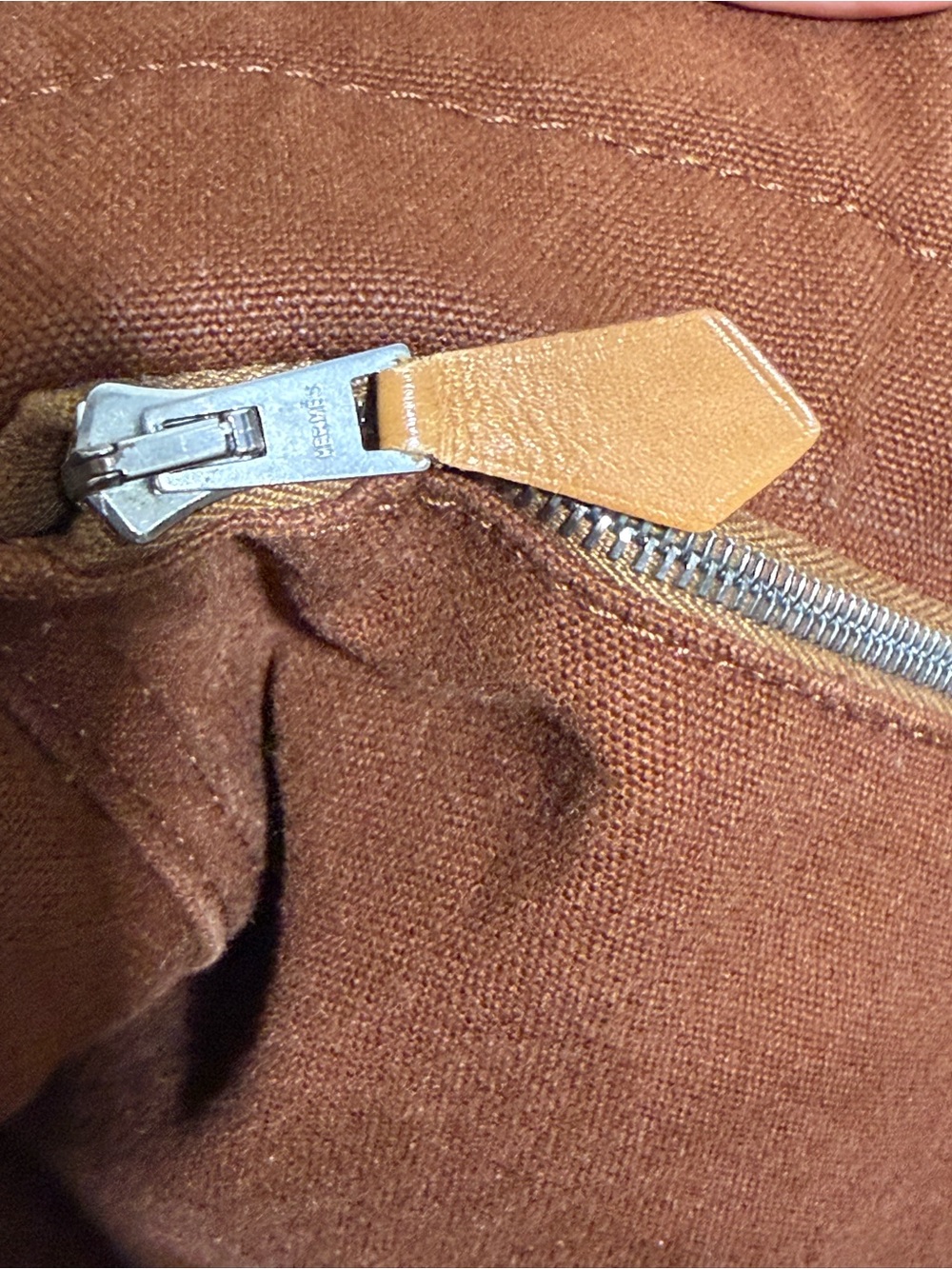 Hermès Fourre Tout MM Canvas Tote Bag Brown Navy Stripe Handbag - Picture 7 of 15